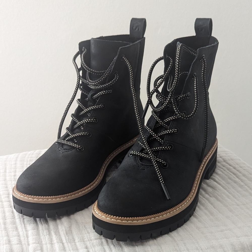 TOMS Frankie Black Leather Water Resistant boots